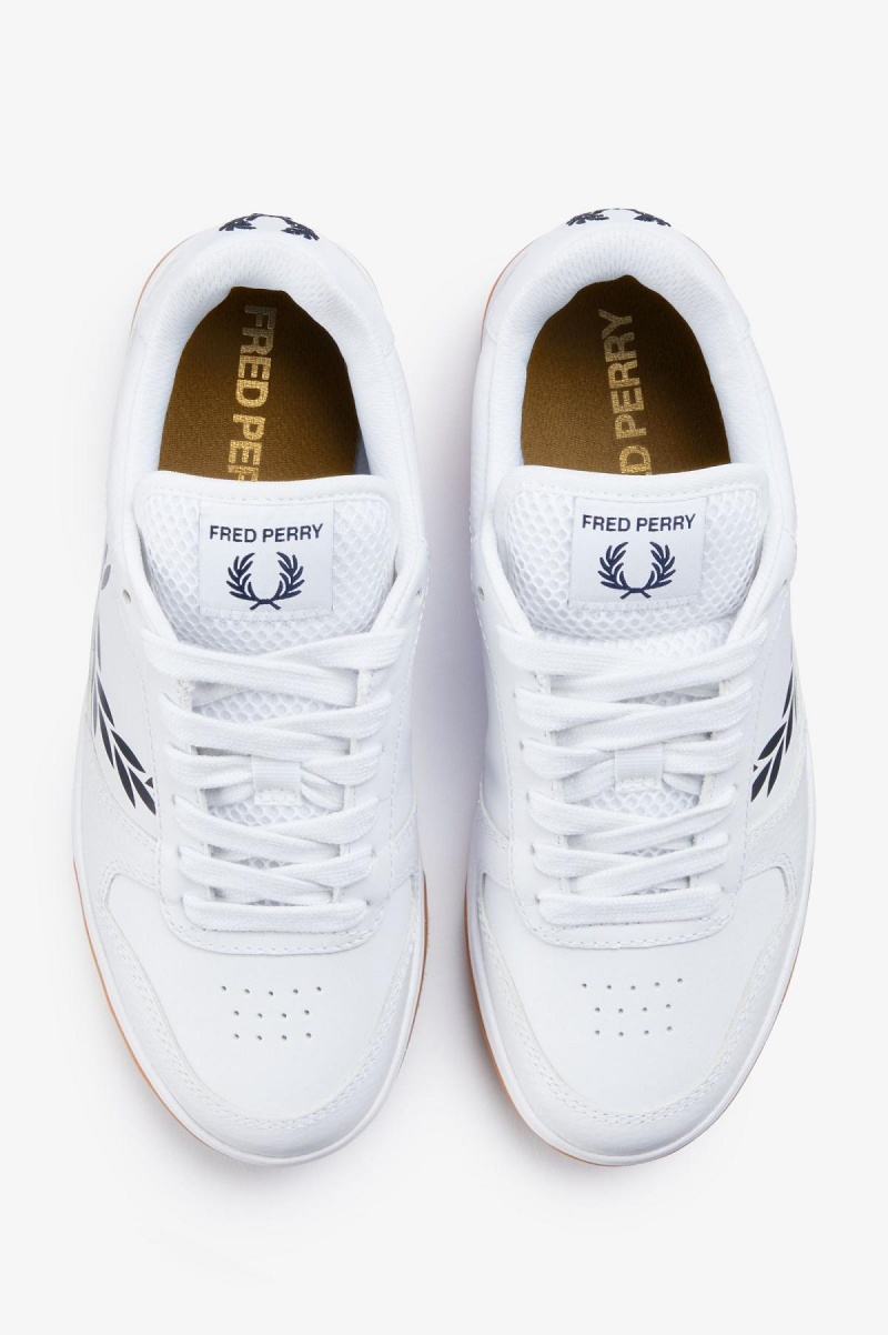 White / Navy Fred Perry B300 Men's Shoes | PCAQX91110