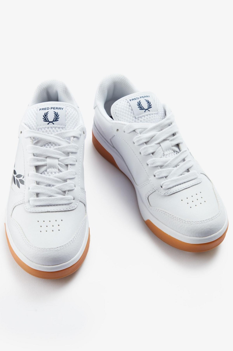 White / Navy Fred Perry B300 Men's Shoes | PCAQX91110