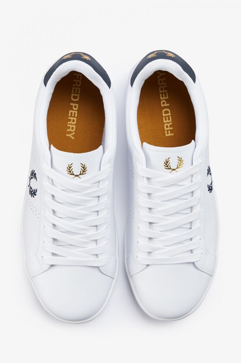 White / Navy Fred Perry B721 Men's Shoes | TCAPQ99921