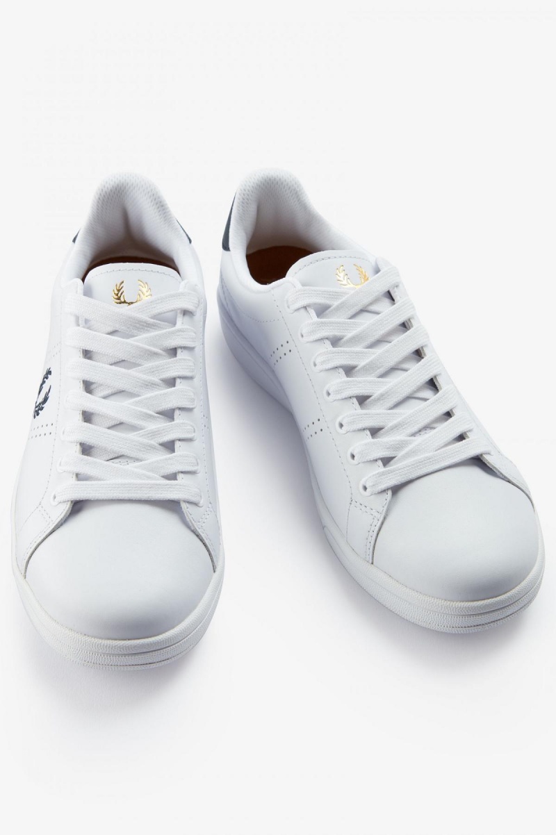 White / Navy Fred Perry B721 Men's Shoes | TCAPQ99921