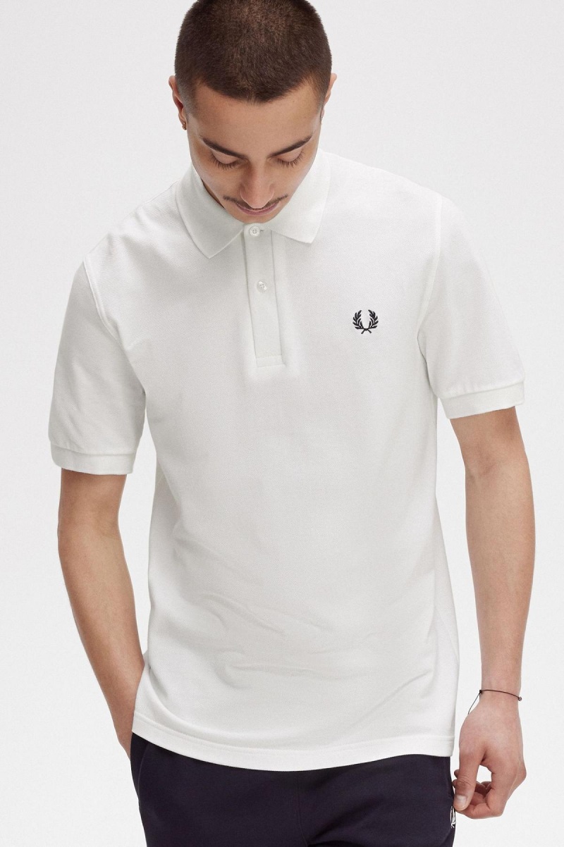 White / Navy Fred Perry M3 Men's Polo Shirts | CAJZR93870