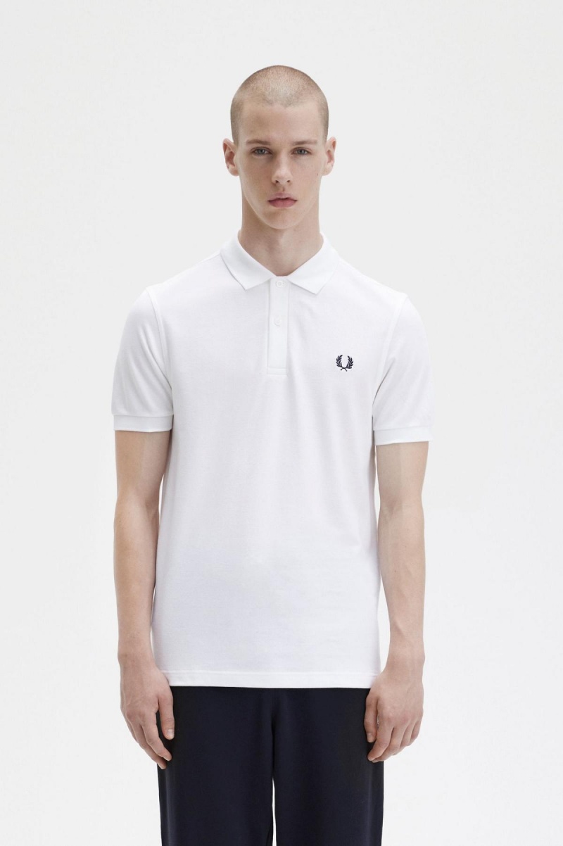 White / Navy Fred Perry M6000 Men's Fred Perry Shirt | DCAKV50004