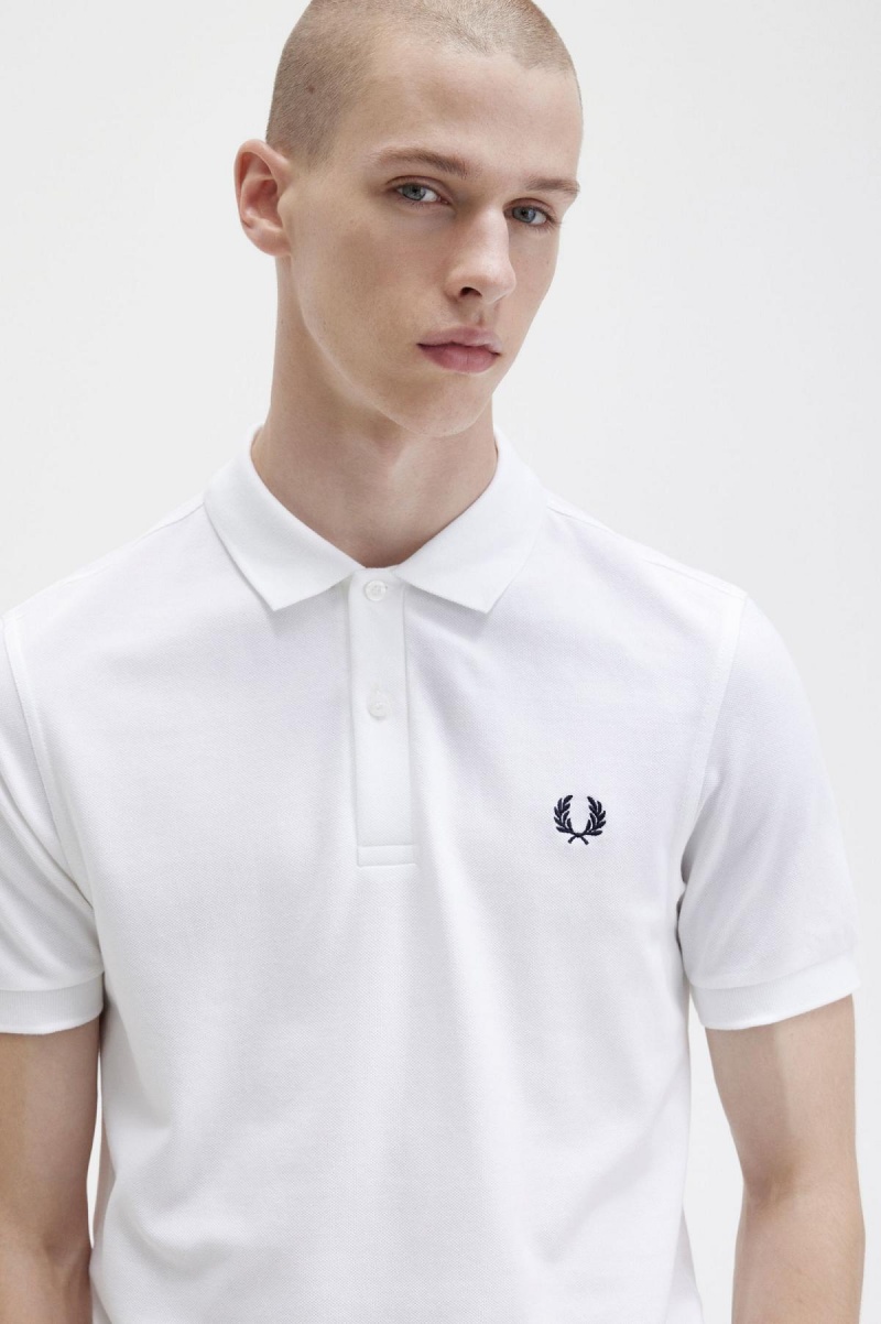 White / Navy Fred Perry M6000 Men's Polo Shirts | ACADF79126