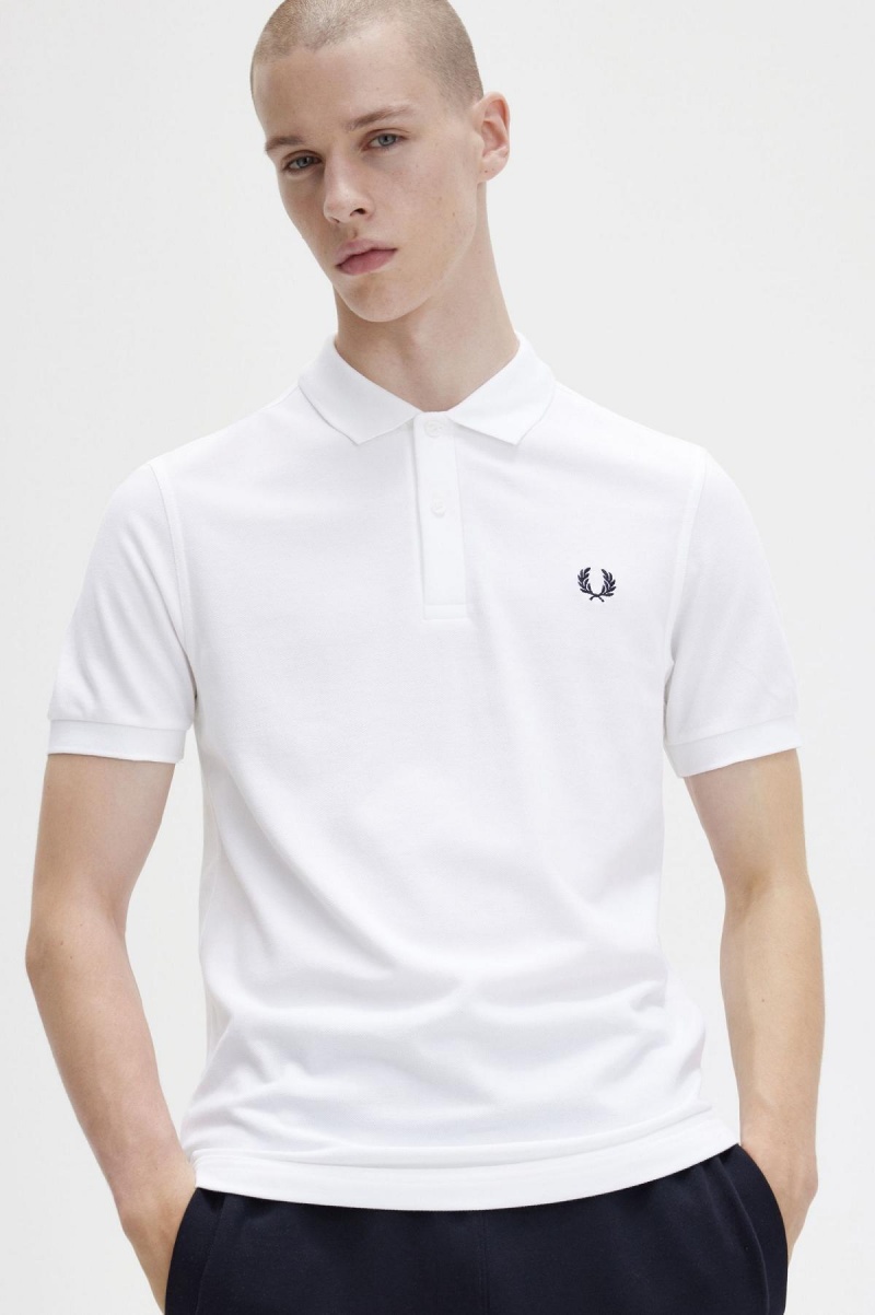 White / Navy Fred Perry M6000 Men's Polo Shirts | ACADF79126