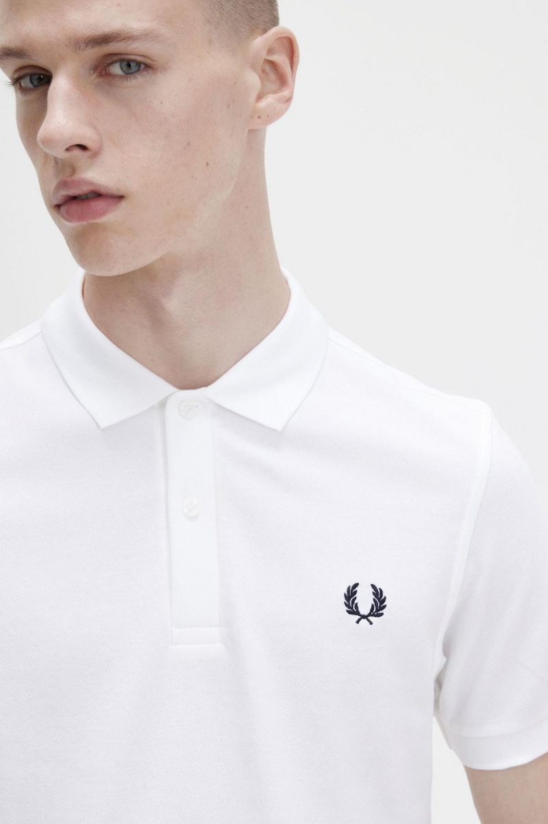 White / Navy Fred Perry M6000 Men's Polo Shirts | ACADF79126