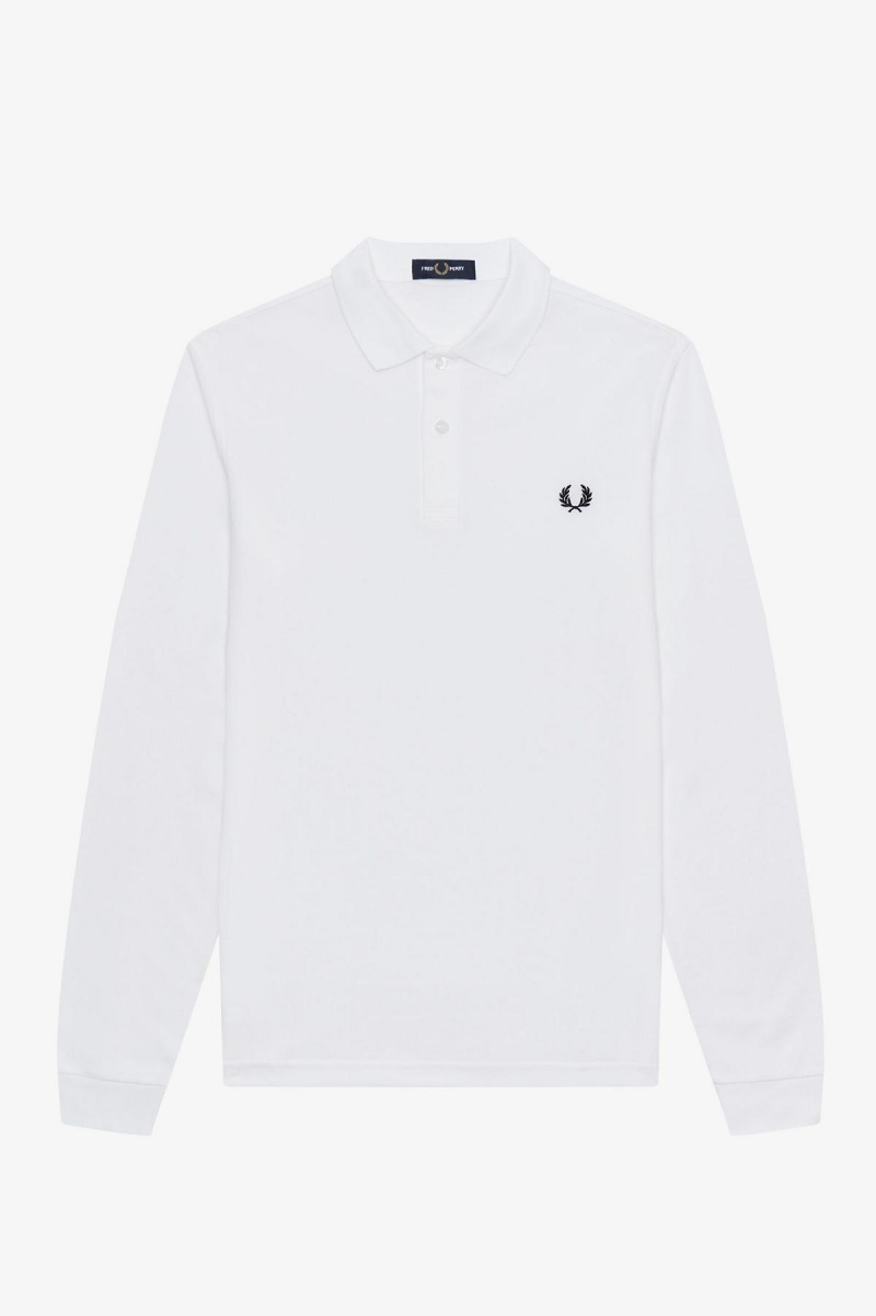 White / Navy Fred Perry M6006 Men's Fred Perry Shirt | LCASX20435