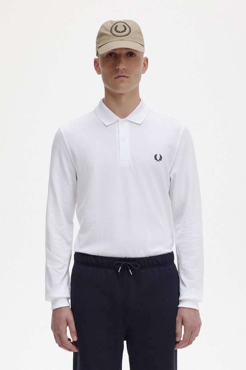 White / Navy Fred Perry M6006 Men\'s Polo Shirts | FCAUI11200